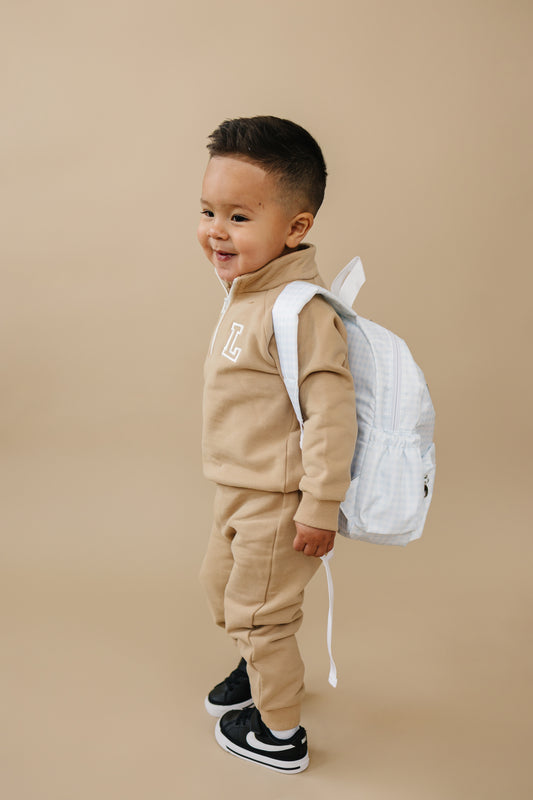 Custom Embroidered Gingham Toddler Backpack - Blue