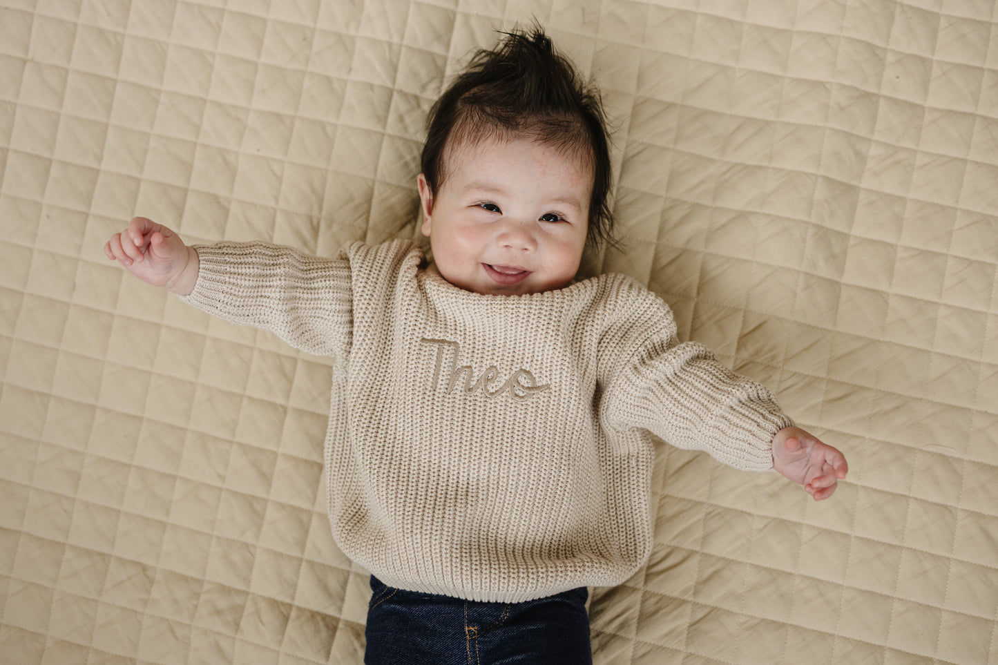 Custom Embroidered Knit Sweater - Beige