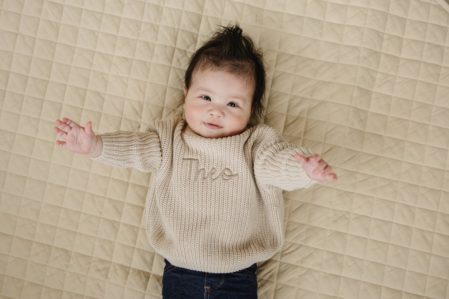 Custom Embroidered Knit Sweater - Beige