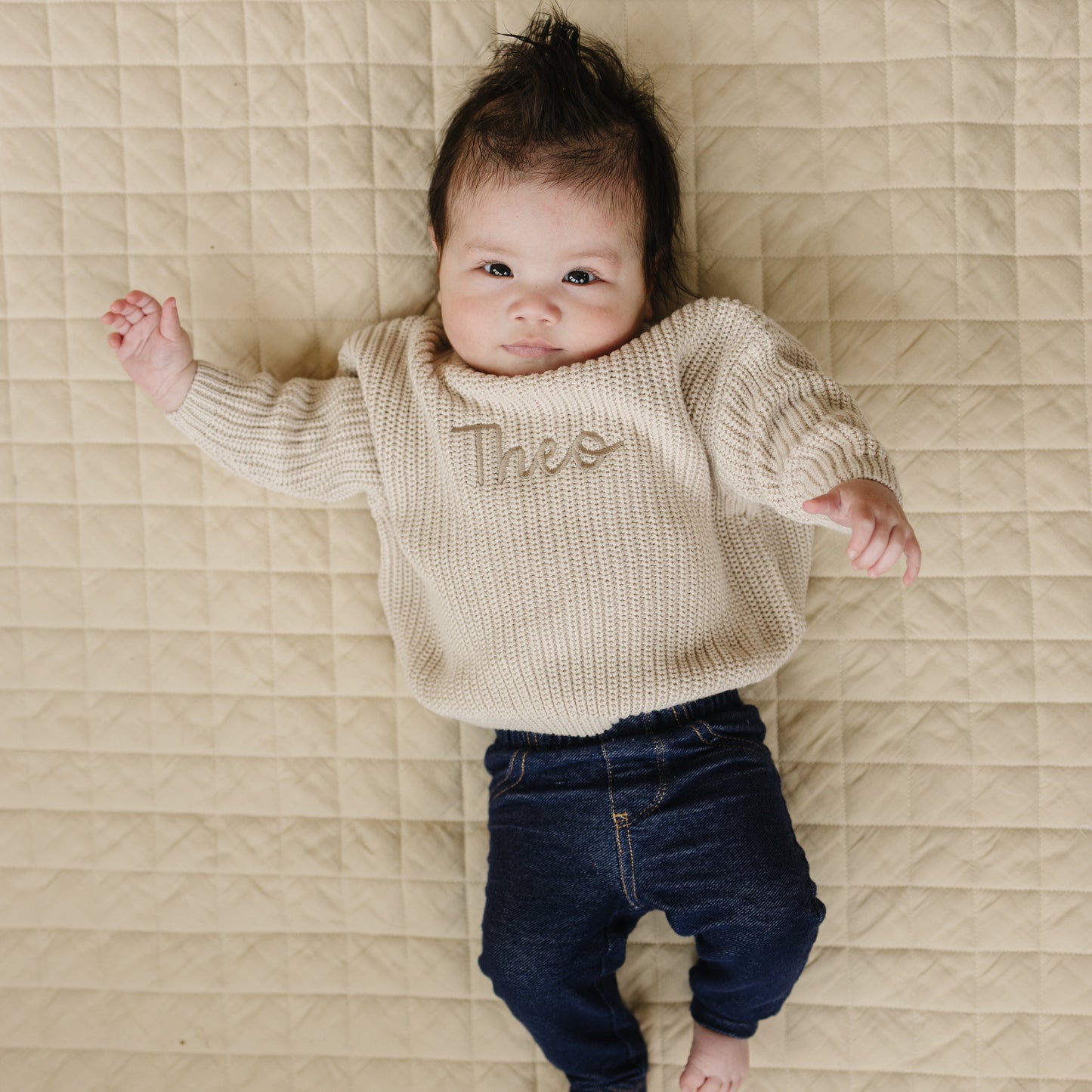 Custom Embroidered Knit Sweater - Beige