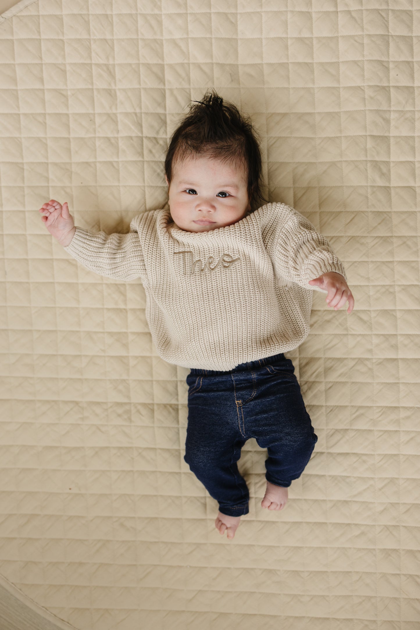 Custom Embroidered Knit Sweater - Beige