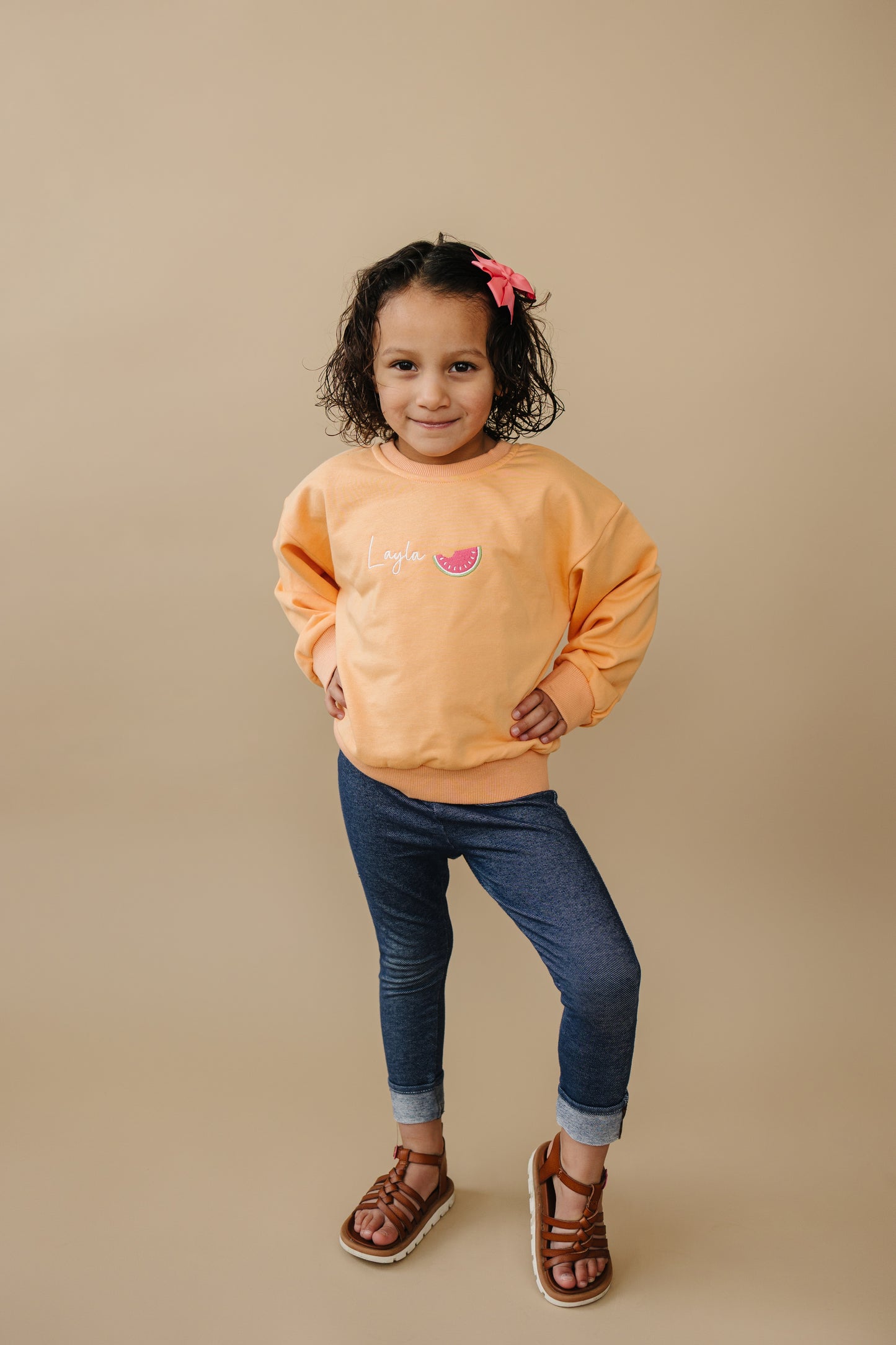 Custom Embroidered Crewneck Sweatshirt or Sweatshirt Romper - Creamsicle Orange