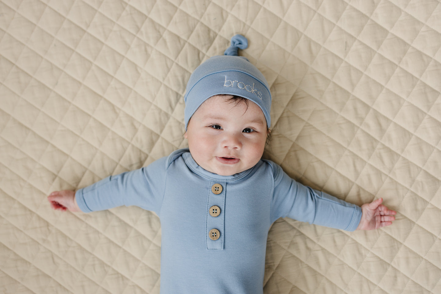 Custom Embroidered Newborn Bamboo Gown & Hat Set