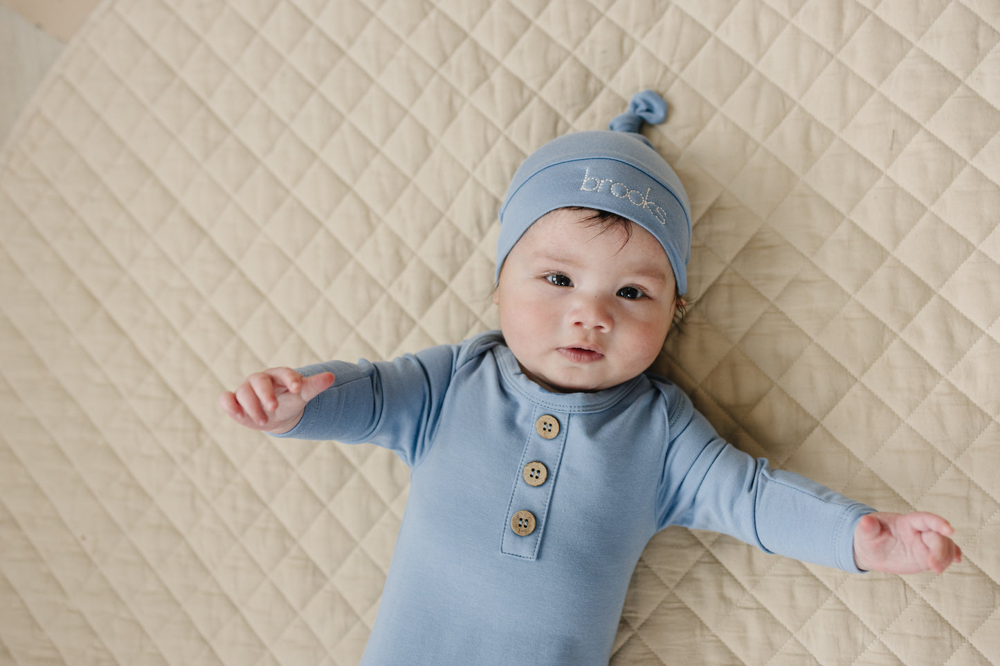 Custom Embroidered Newborn Bamboo Gown & Hat Set