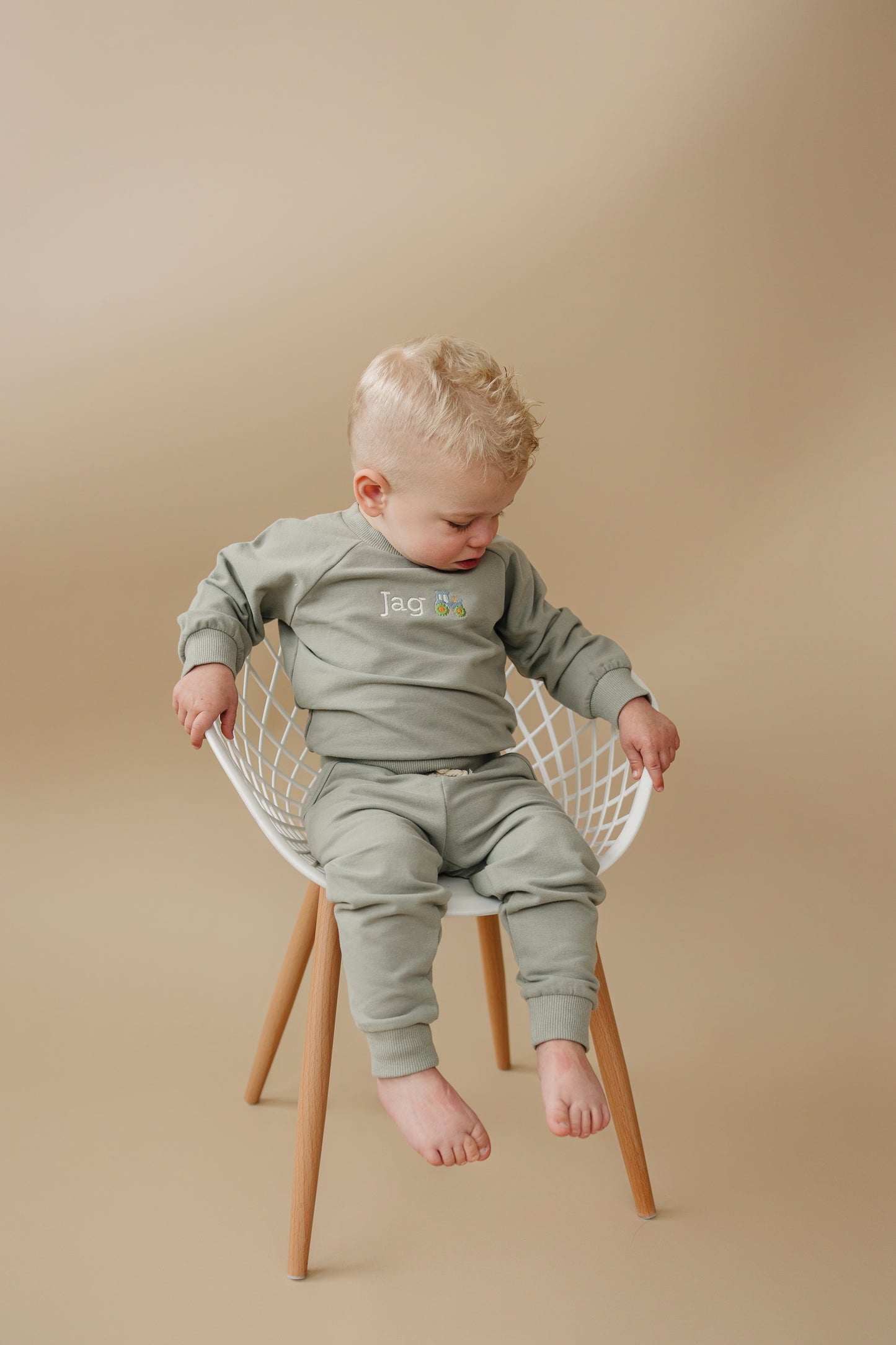 Custom Embroidered Organic Cotton Jogger Set - Sage