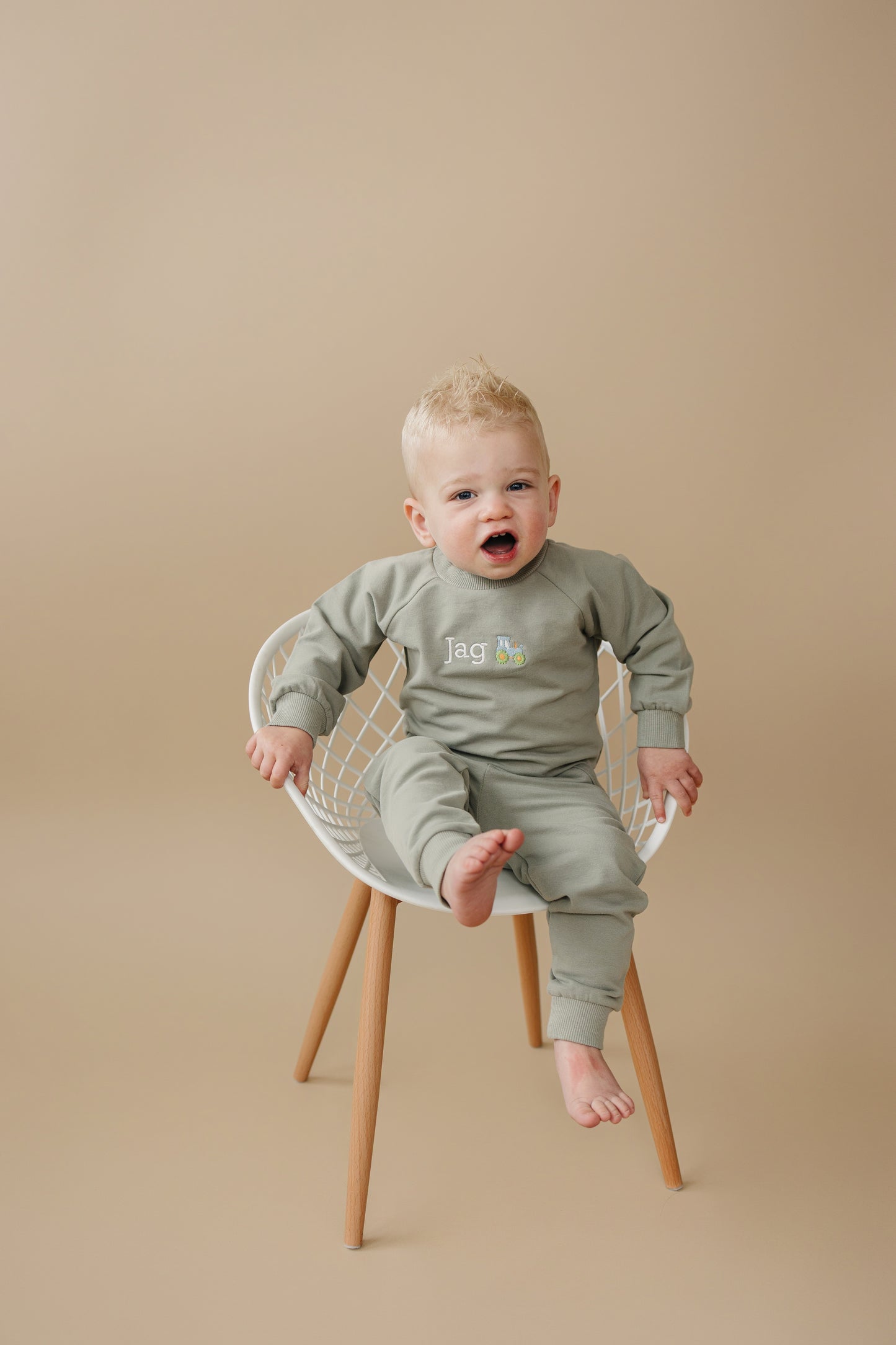 Custom Embroidered Organic Cotton Jogger Set - Sage