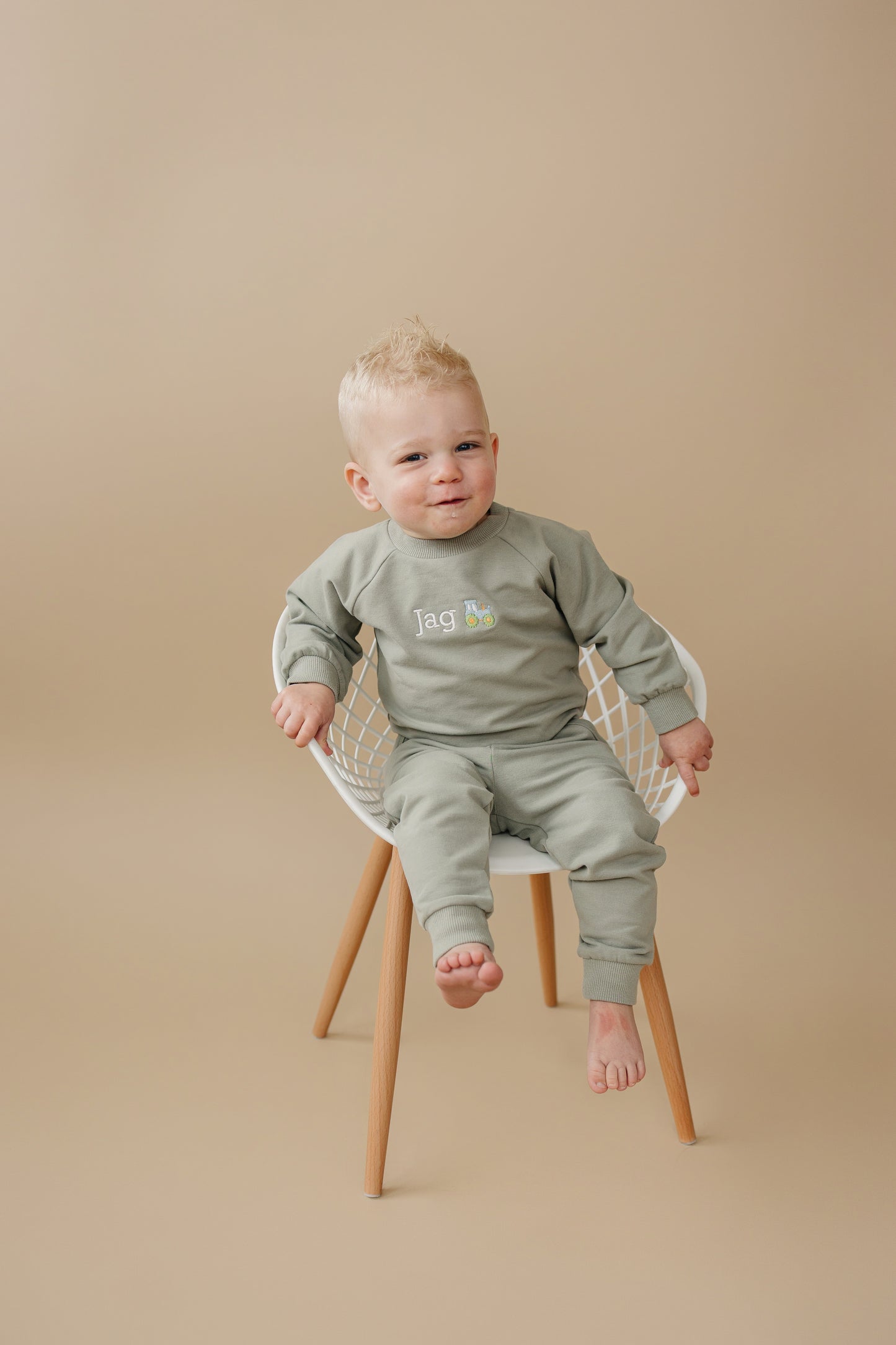 Custom Embroidered Organic Cotton Jogger Set - Sage