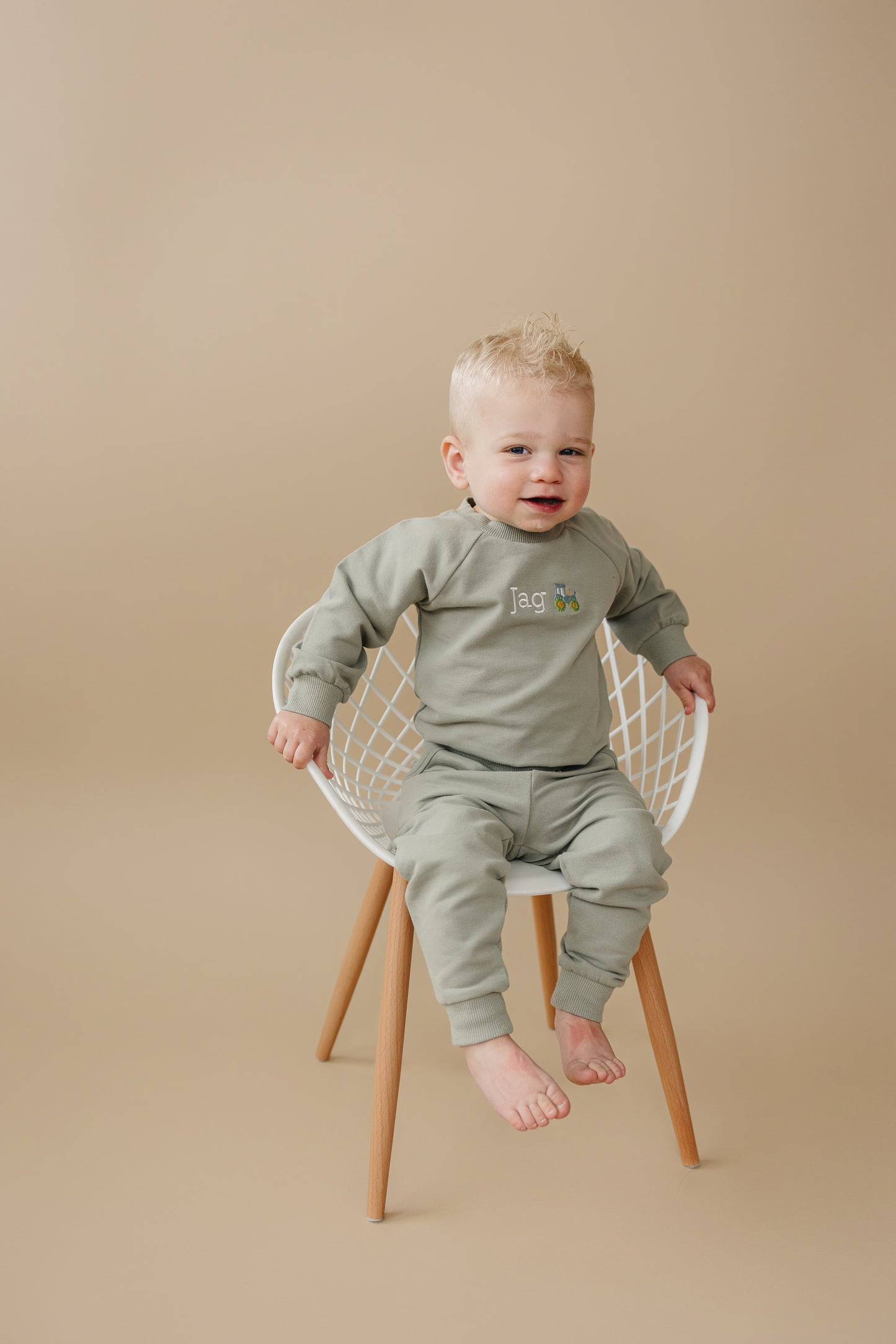 Custom Embroidered Organic Cotton Jogger Set - Sage