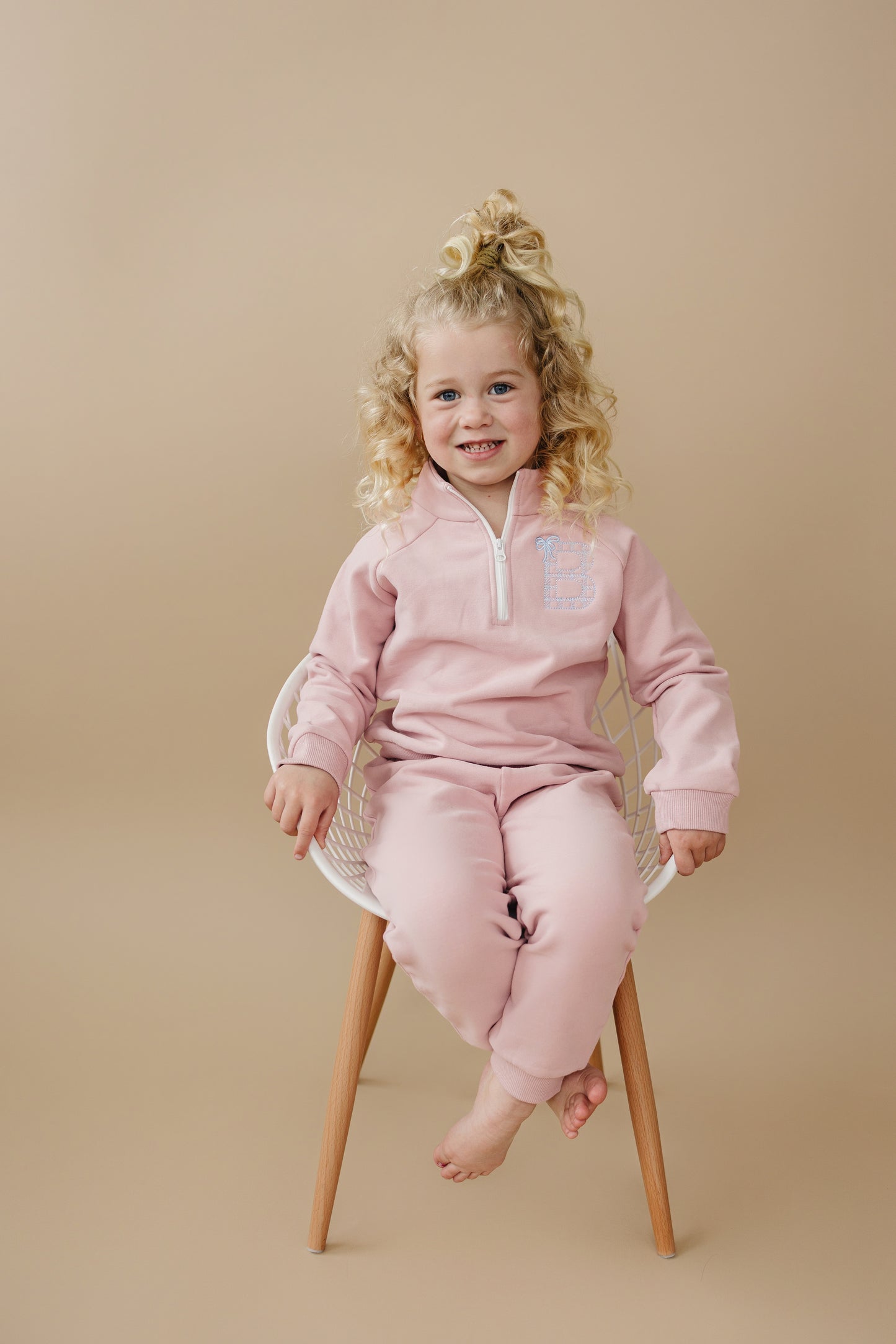 Custom Embroidered Organic Cotton Quarter Zip Set - Pink