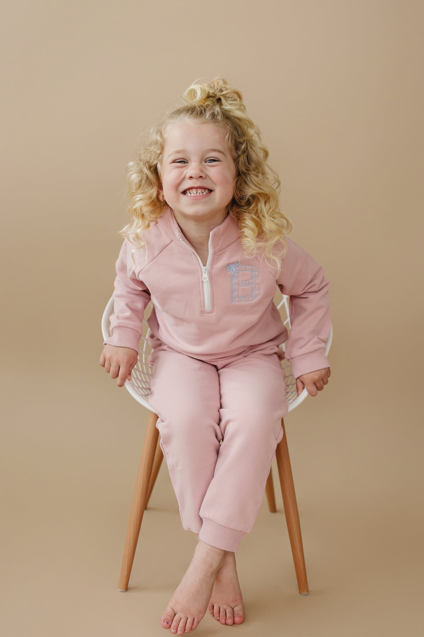 Custom Embroidered Organic Cotton Quarter Zip Set - Pink