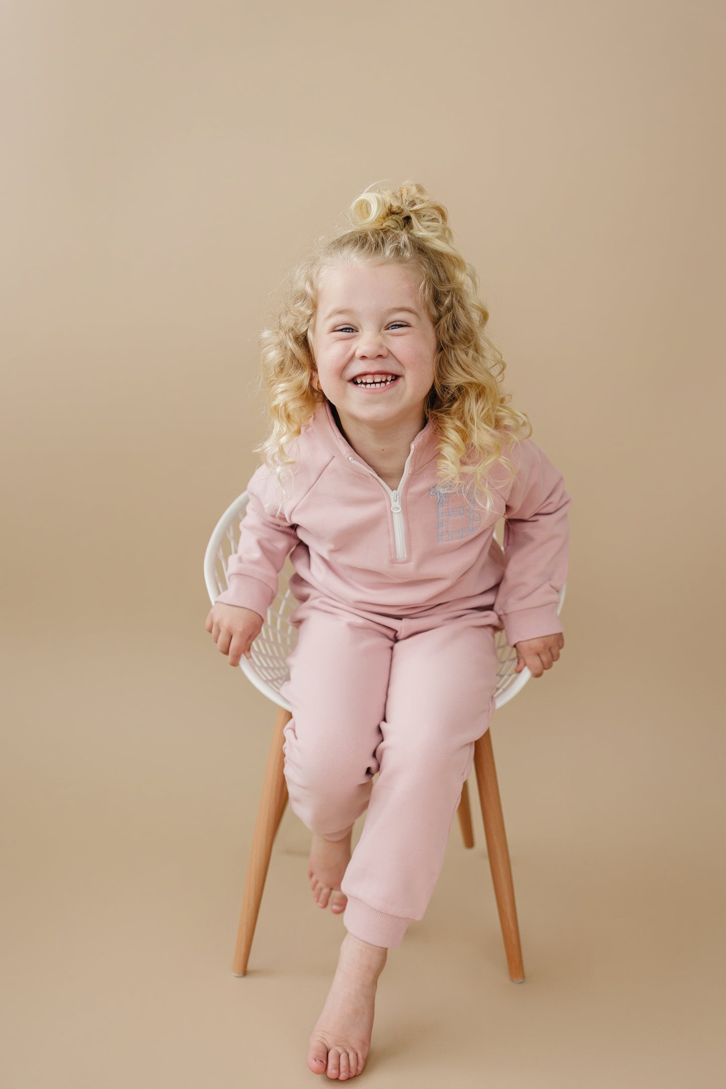 Custom Embroidered Organic Cotton Quarter Zip Set - Pink