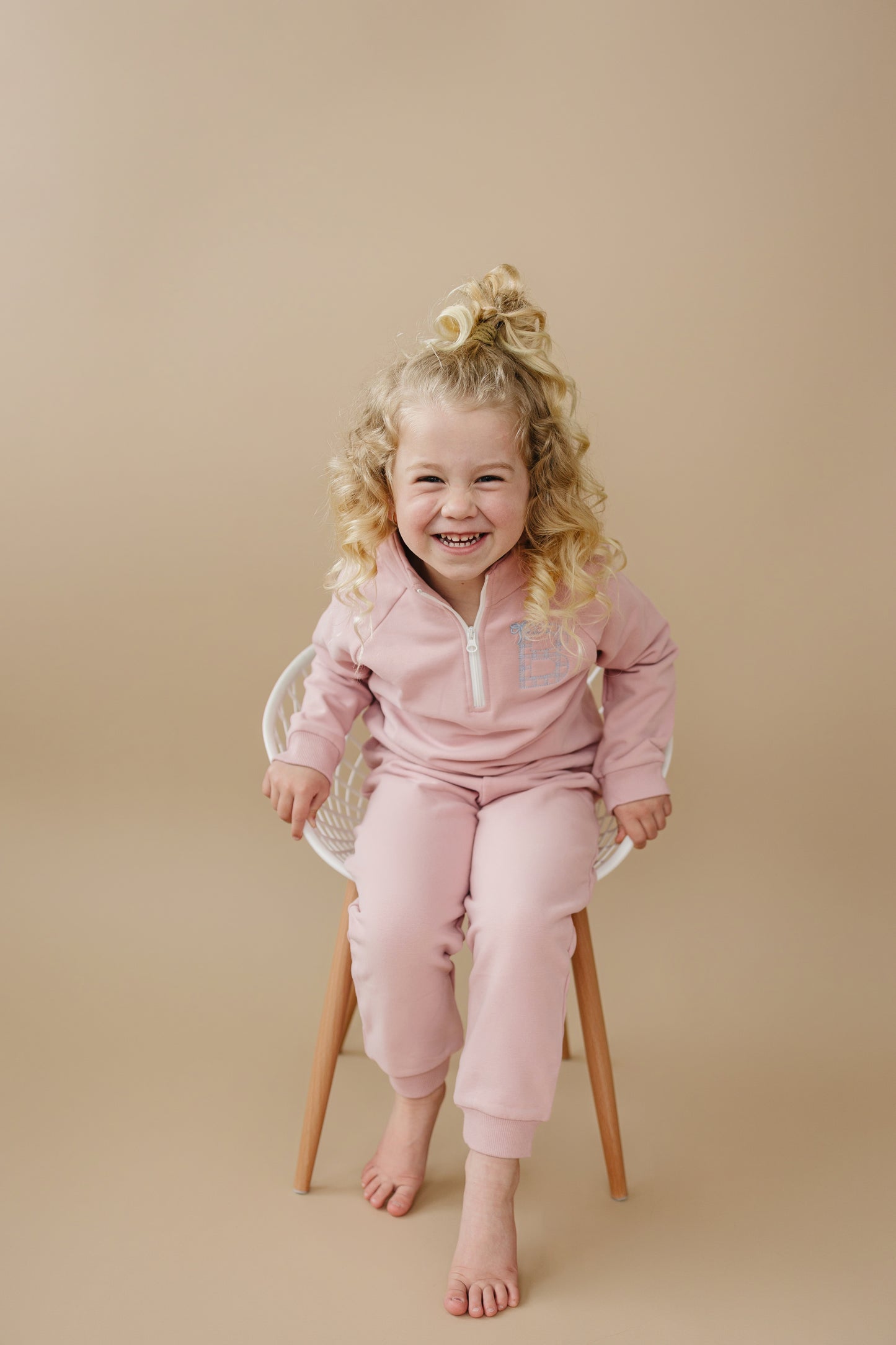 Custom Embroidered Organic Cotton Quarter Zip Set - Pink