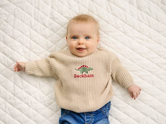 Custom Embroidered Valentine's Knit Sweater - Cream