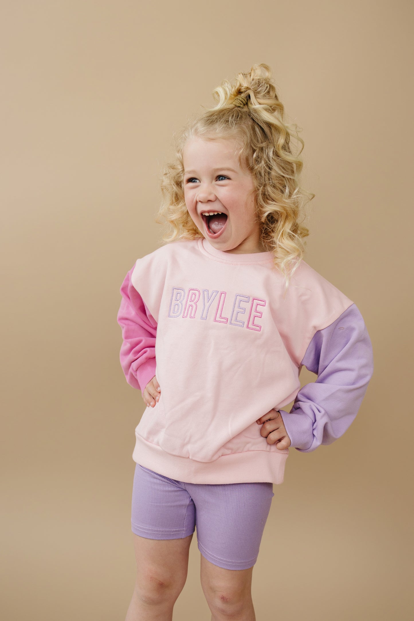 Custom Embroidered Colorblock Crewneck Sweatshirt or Bubble Romper