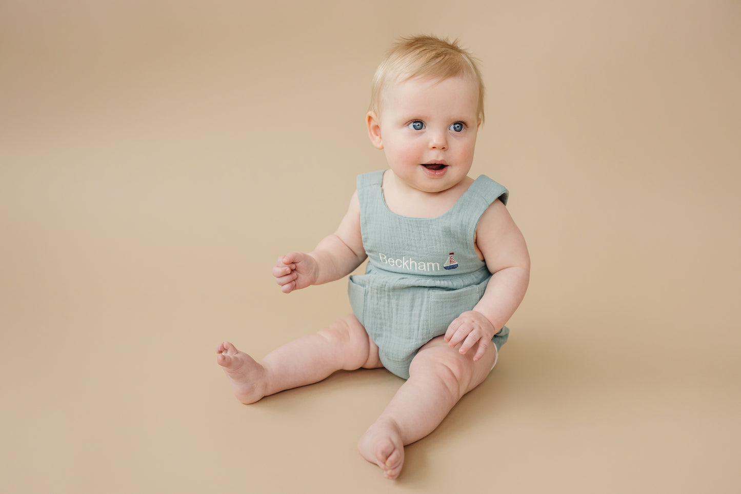 Custom Embroidered Organic Cotton Bubble Romper - more colors