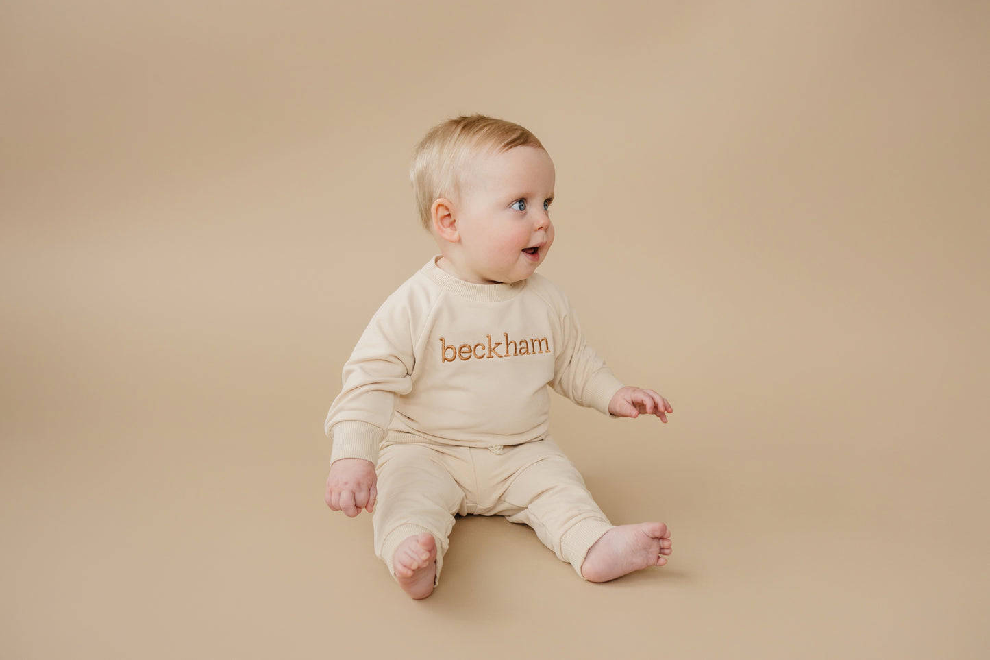 Custom Embroidered Organic Cotton Jogger Set - Cream