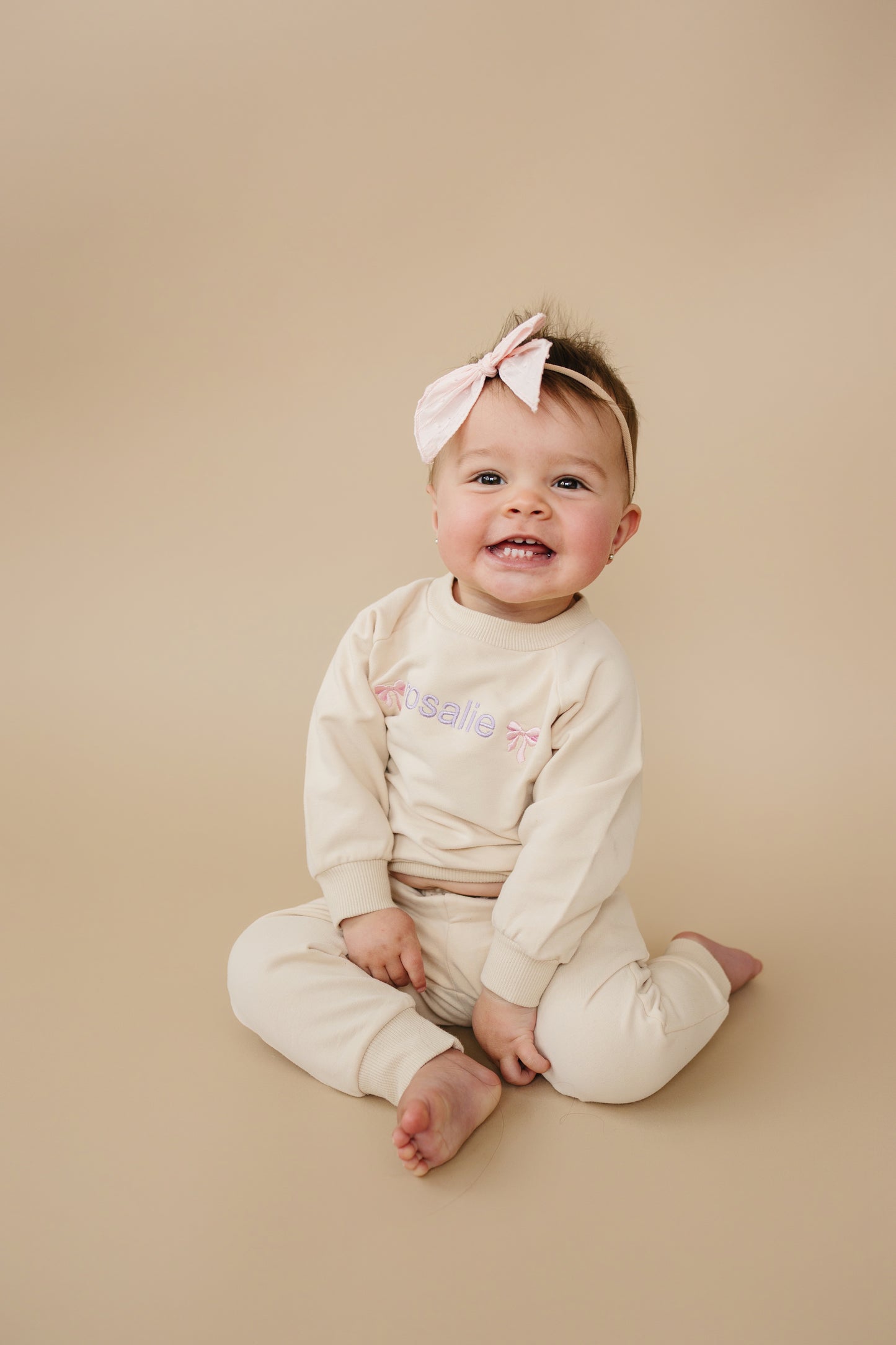 Custom Embroidered Organic Cotton Jogger Set - Cream