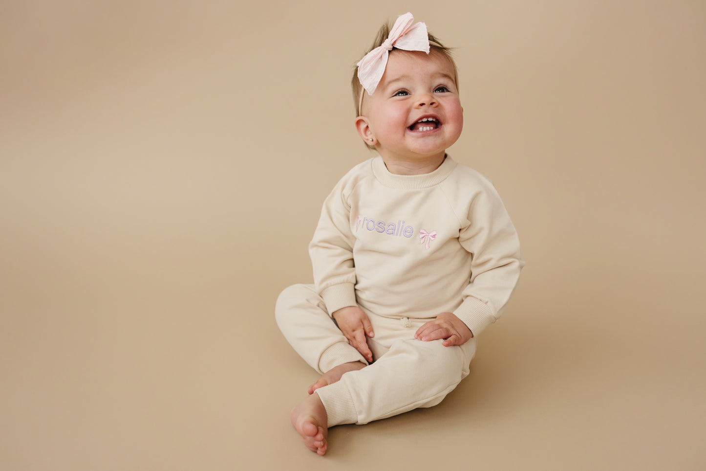 Custom Embroidered Organic Cotton Jogger Set - Cream