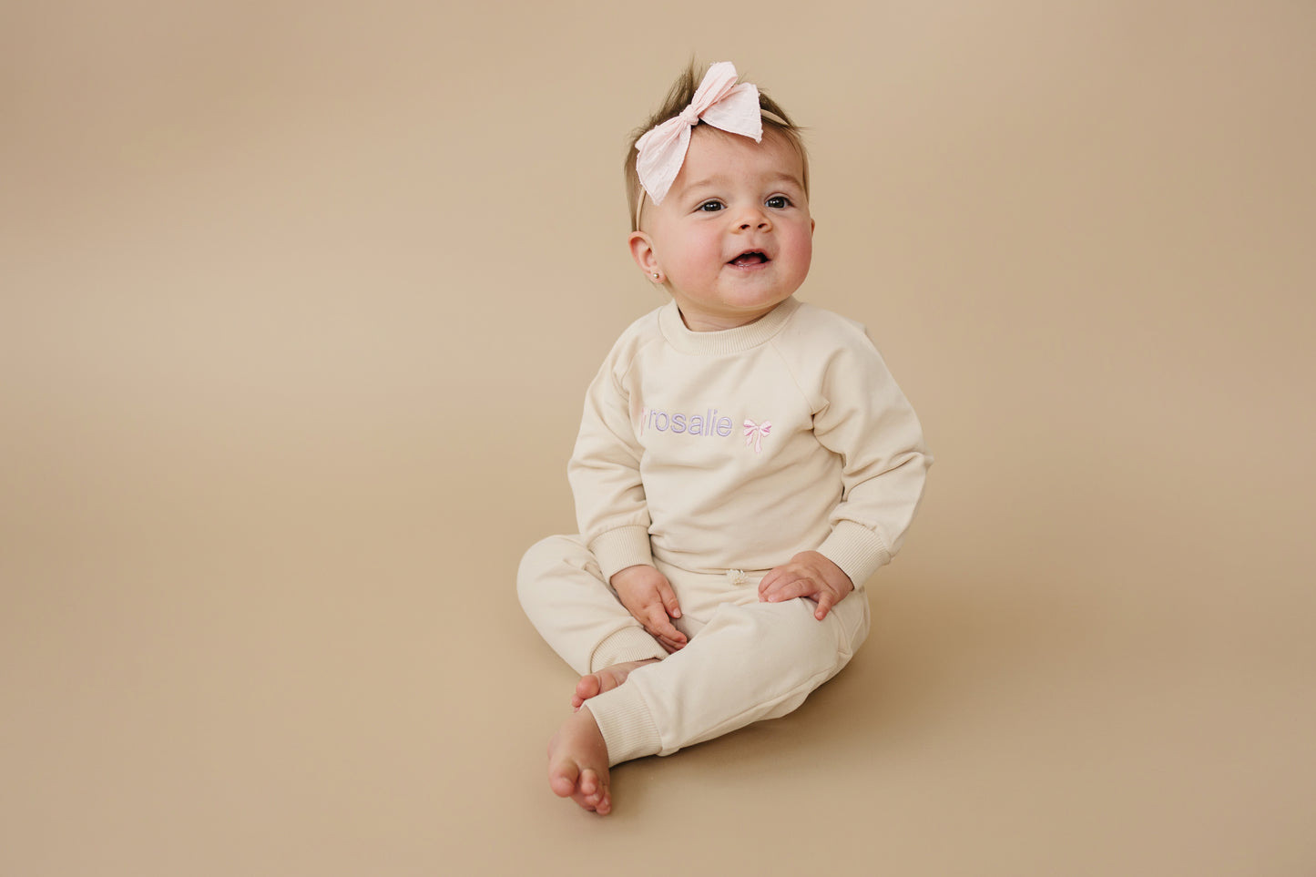Custom Embroidered Organic Cotton Jogger Set - Cream