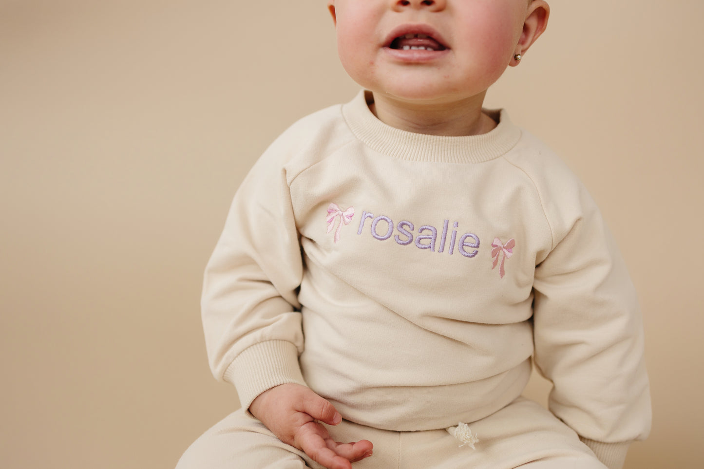 Custom Embroidered Organic Cotton Jogger Set - Cream