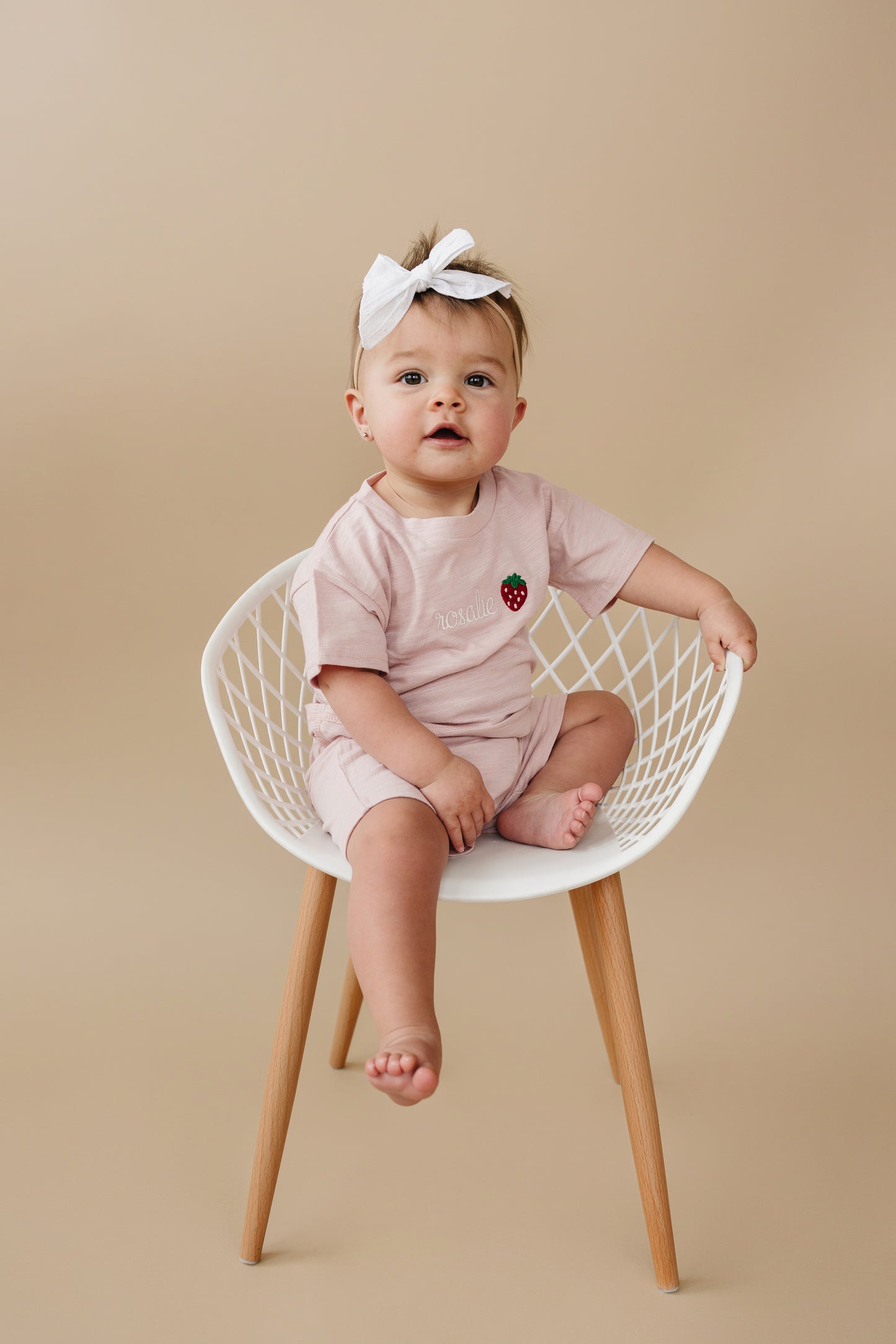 Custom Embroidered Organic Cotton Shorts Set - Pink