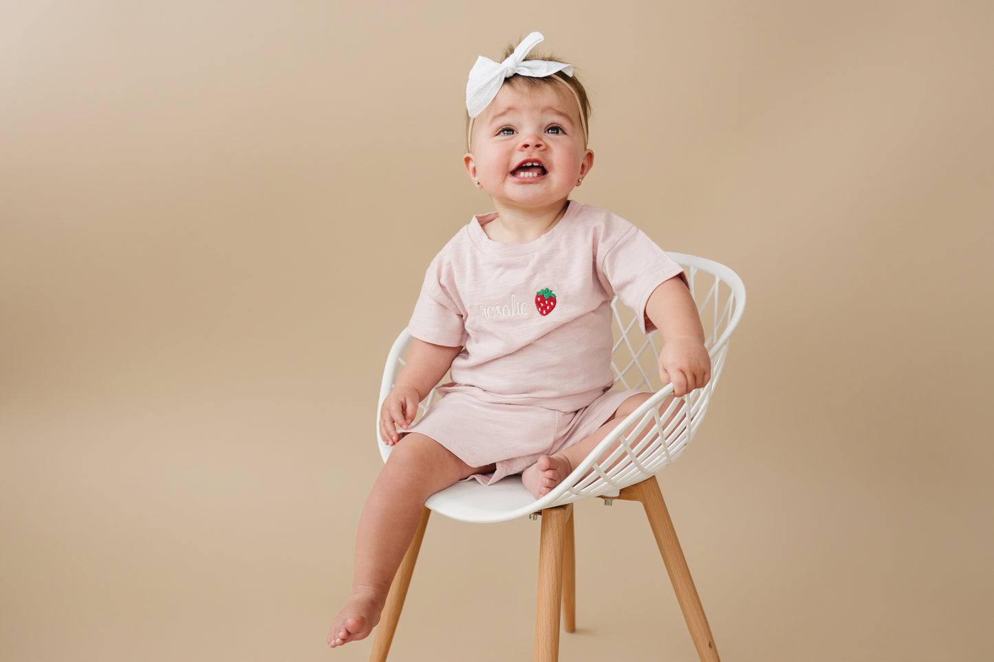 Custom Embroidered Organic Cotton Shorts Set - Pink