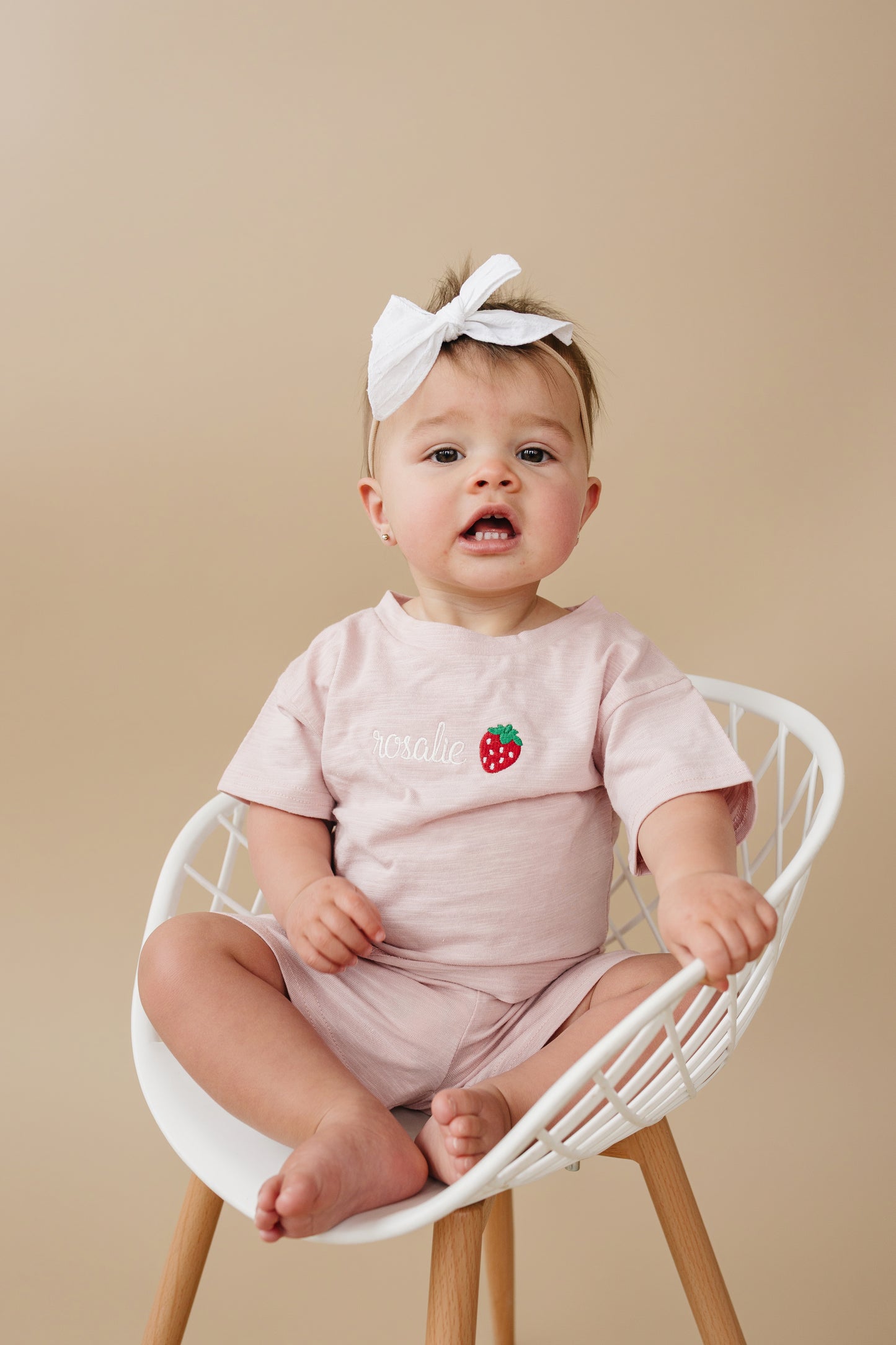 Custom Embroidered Organic Cotton Shorts Set - Pink