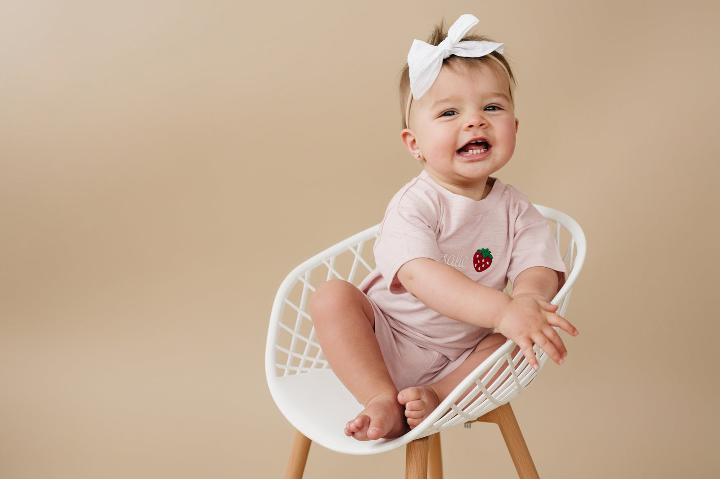Custom Embroidered Organic Cotton Shorts Set - Pink