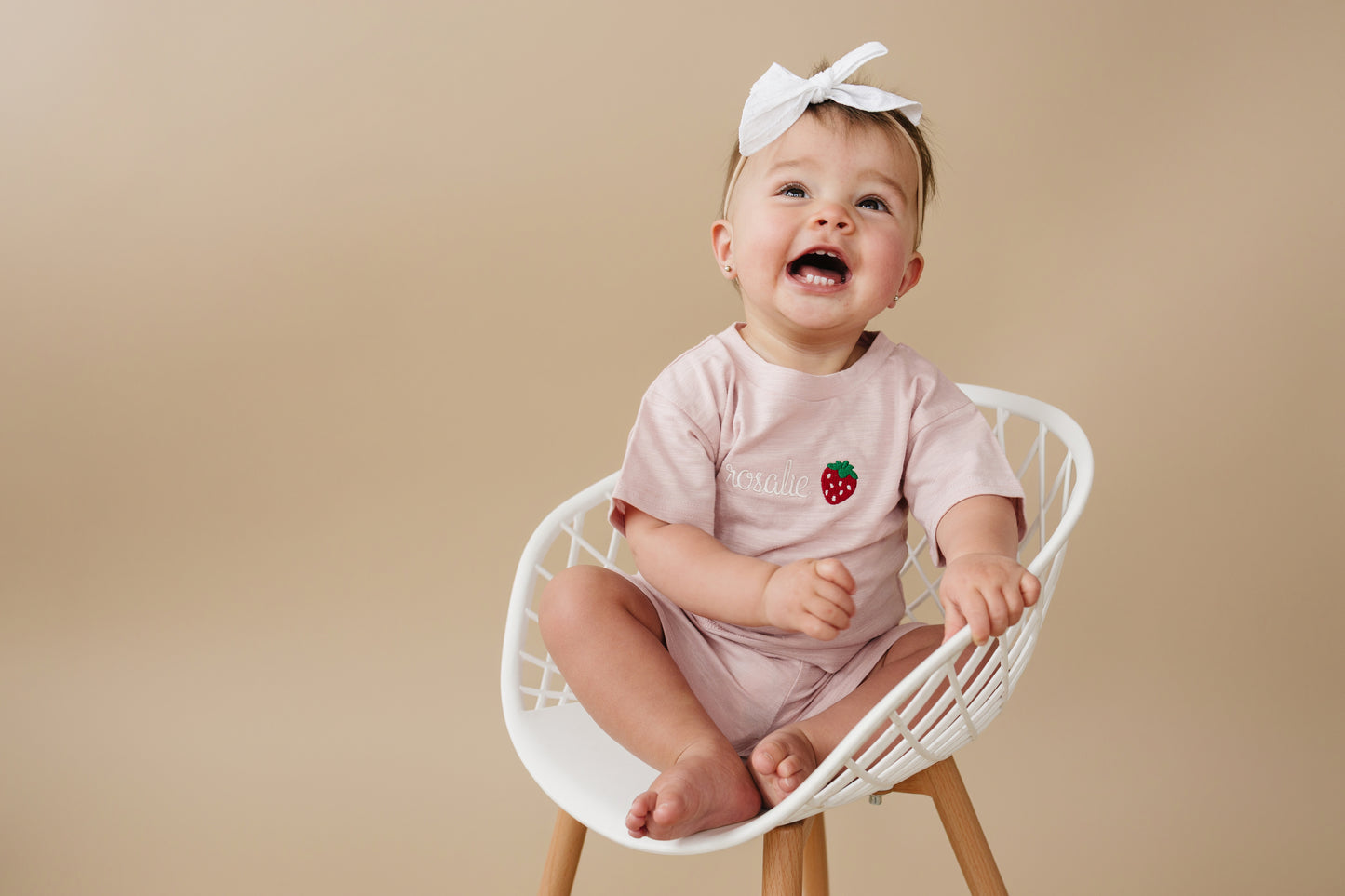 Custom Embroidered Organic Cotton Shorts Set - Pink