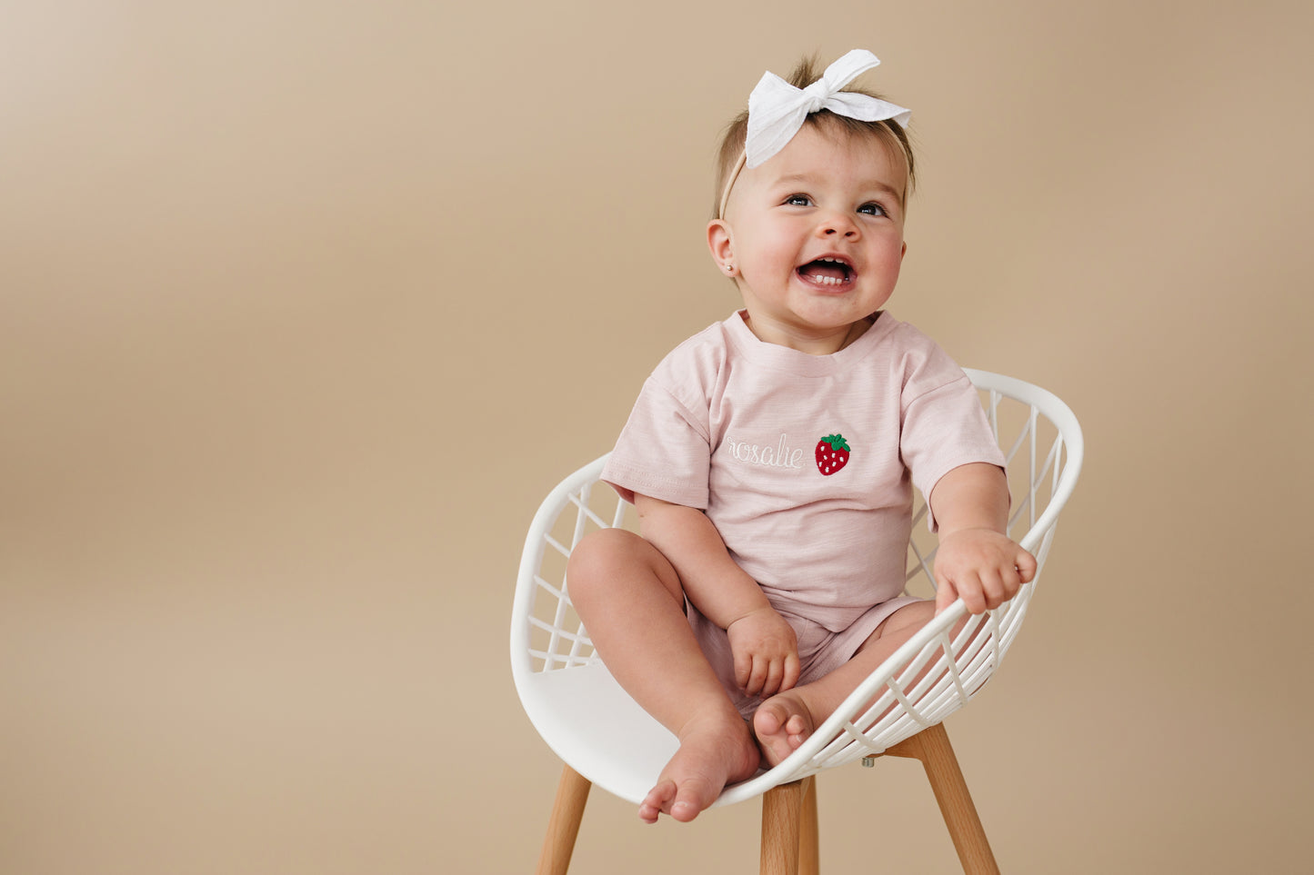 Custom Embroidered Organic Cotton Shorts Set - Pink
