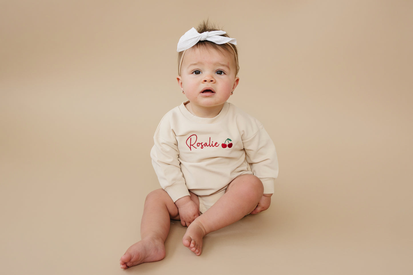 Custom Embroidered Organic Cotton Crewneck or Romper Sweatshirt - Fruit Design