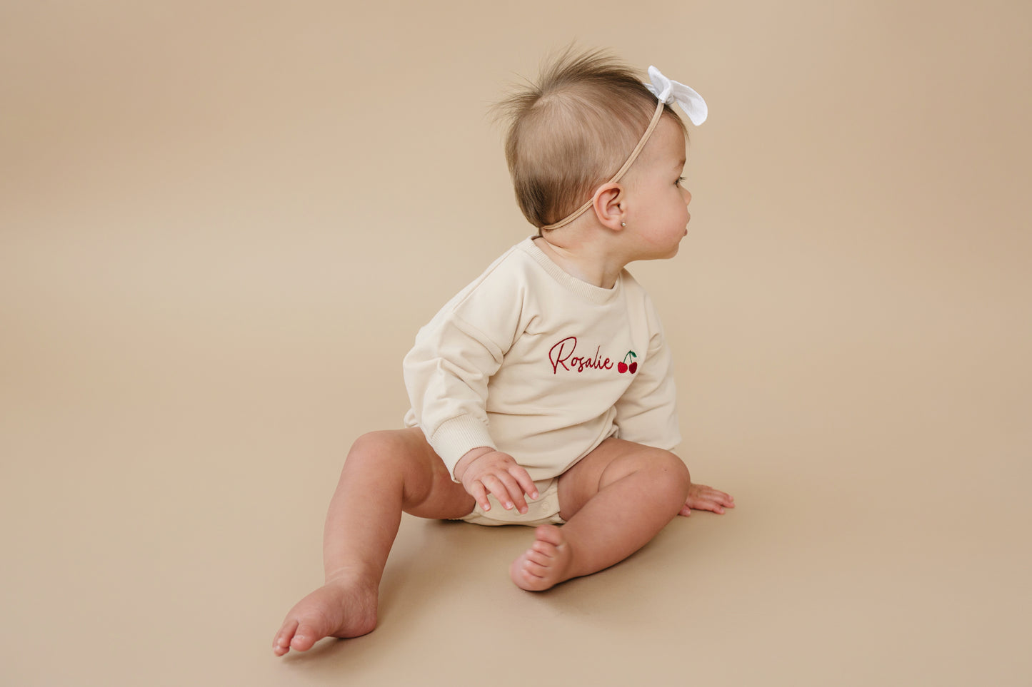 Custom Embroidered Organic Cotton Crewneck or Romper Sweatshirt - Fruit Design