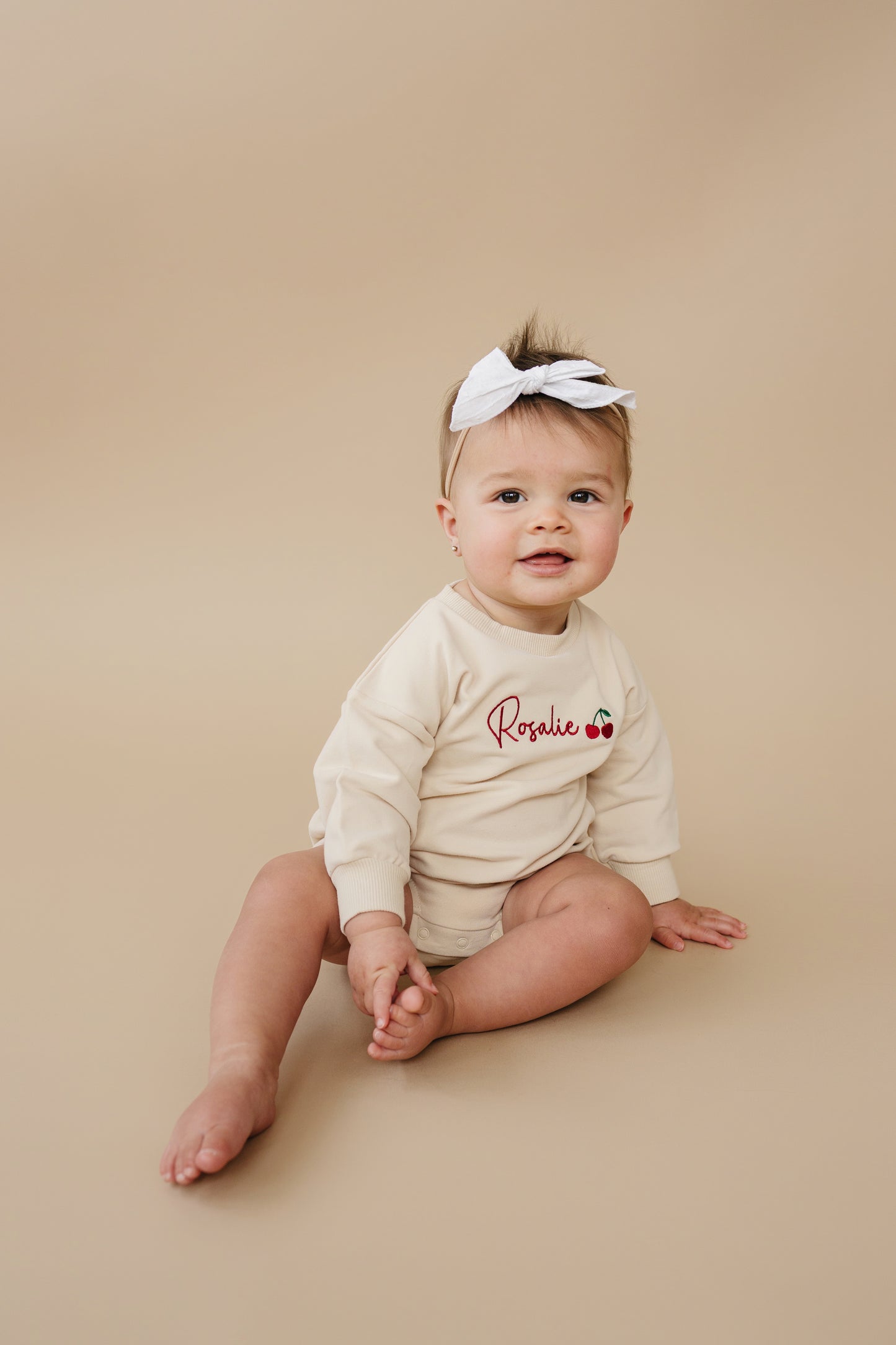 Custom Embroidered Organic Cotton Crewneck or Romper Sweatshirt - Fruit Design