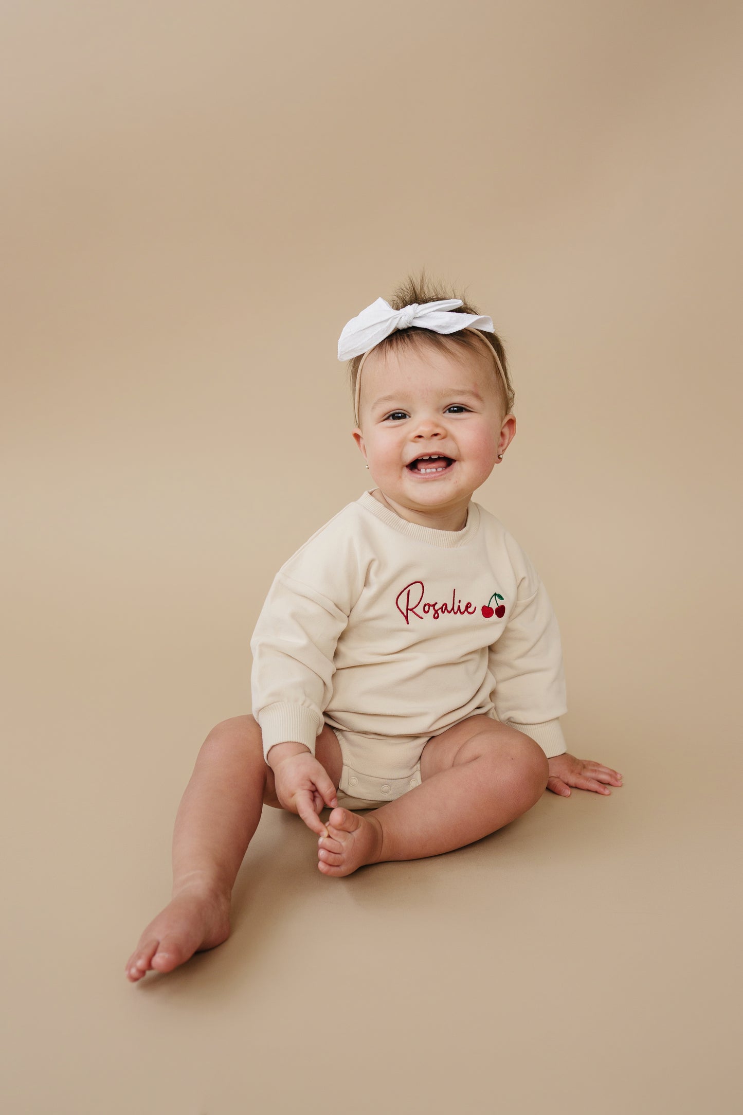 Custom Embroidered Organic Cotton Crewneck or Romper Sweatshirt - Fruit Design