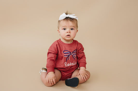 Custom Embroidered 4th of July Sweatshirt Romper or Crewneck - Red