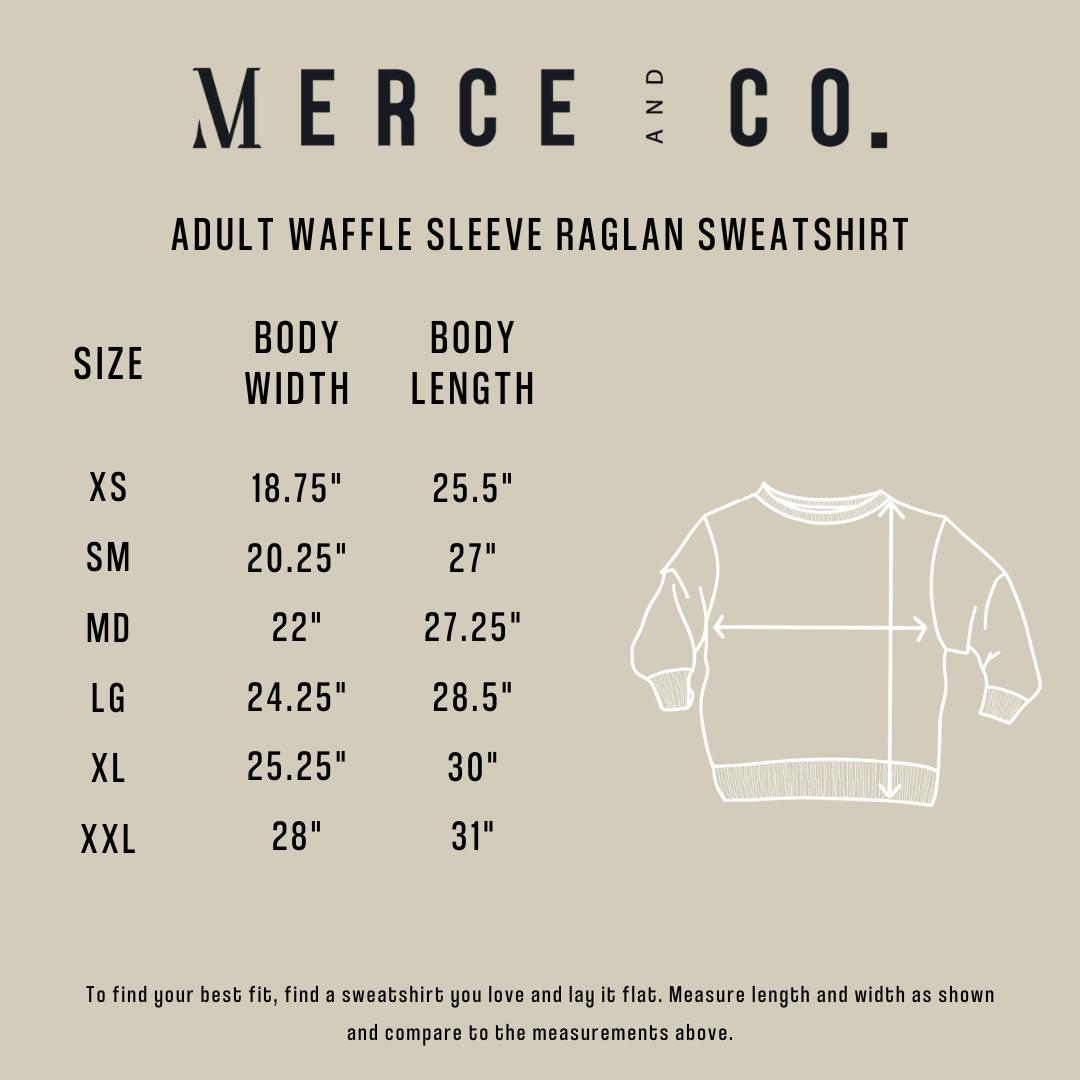 Land of the Free Script Adult Waffle Sleeve Star Crewneck - Red