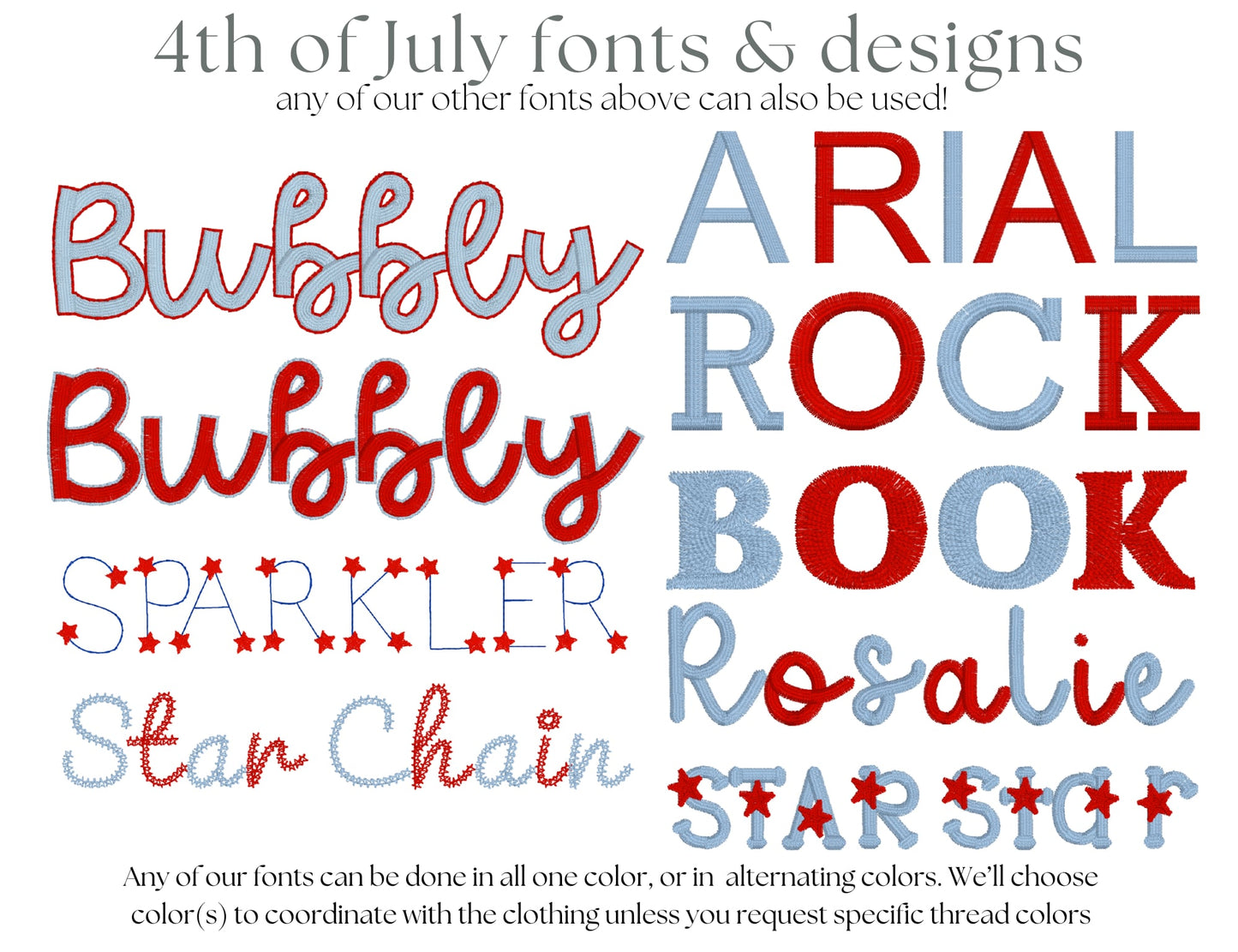 Custom Embroidered Blue 4th of July Tee - pick your design!