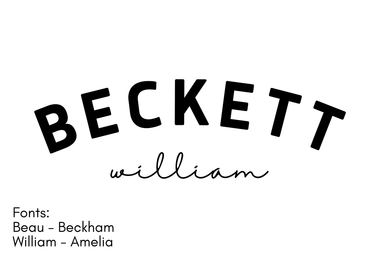 Custom canvas baby name banner featuring the name Beckett William in stylish fonts by Little Joy Co