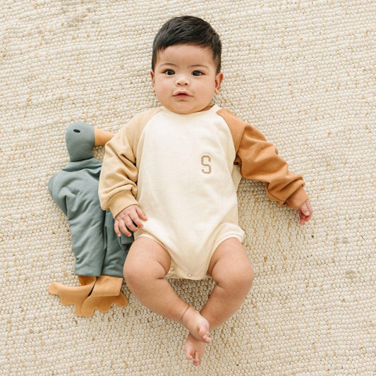 Custom Embroidered Colorblock Sweatshirt Romper - more colors - Little Joy Co.