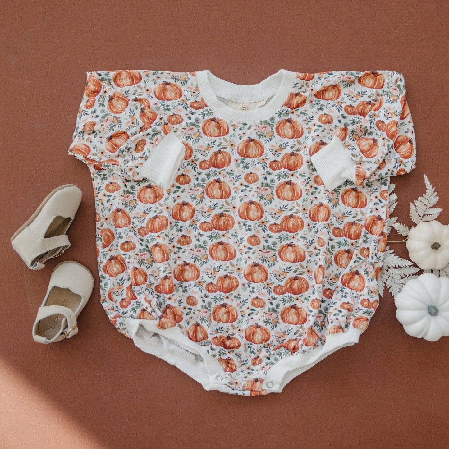 Floral Pumpkin Bamboo Bubble Romper - Little Joy Co.