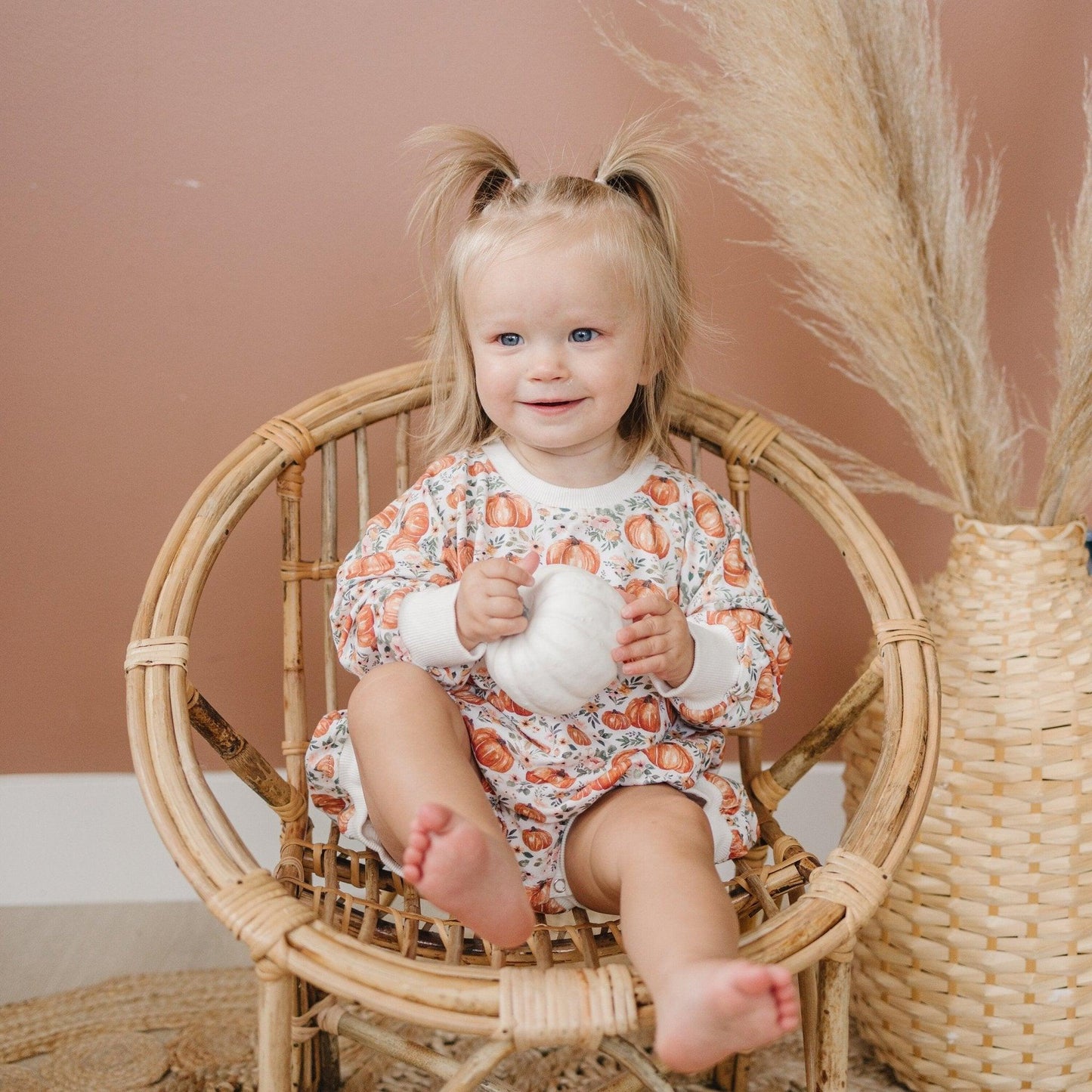 Floral Pumpkin Bamboo Bubble Romper - Little Joy Co.