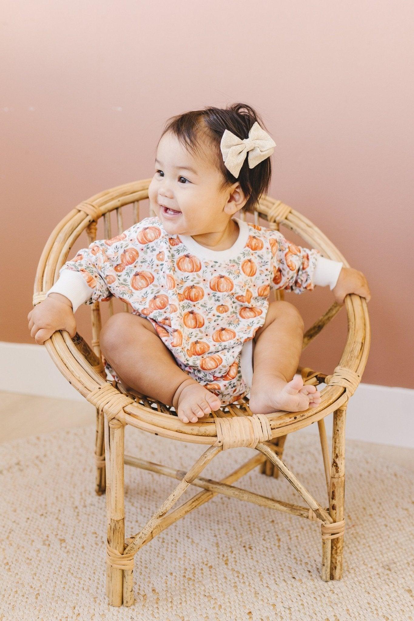 Floral Pumpkin Bamboo Bubble Romper - Little Joy Co.