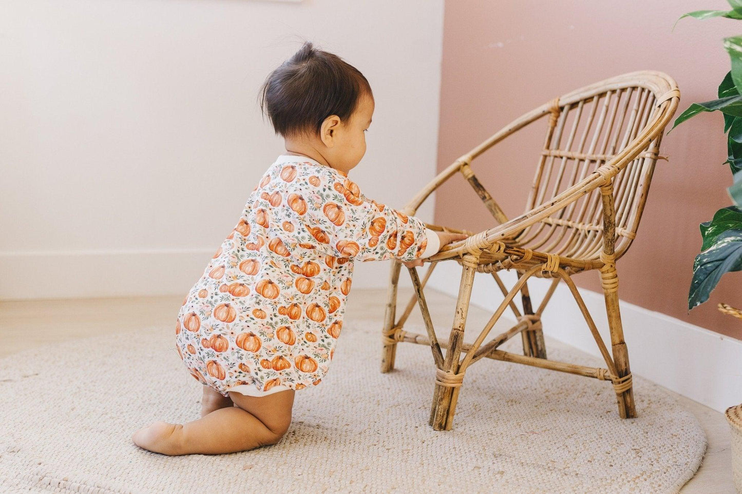Floral Pumpkin Bamboo Bubble Romper - Little Joy Co.