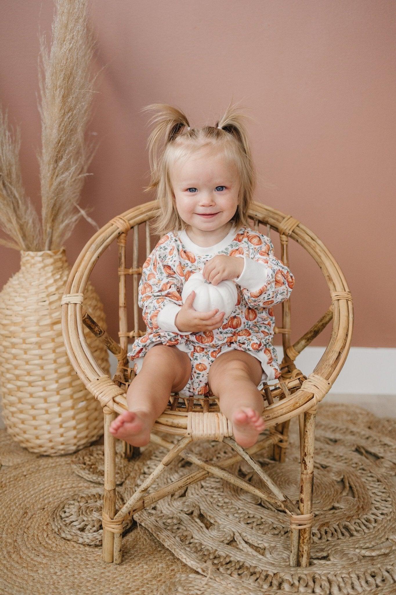Floral Pumpkin Bamboo Bubble Romper - Little Joy Co.