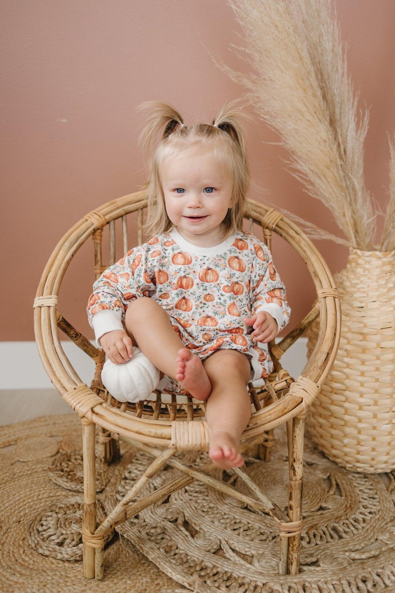 Floral Pumpkin Bamboo Bubble Romper - Little Joy Co.