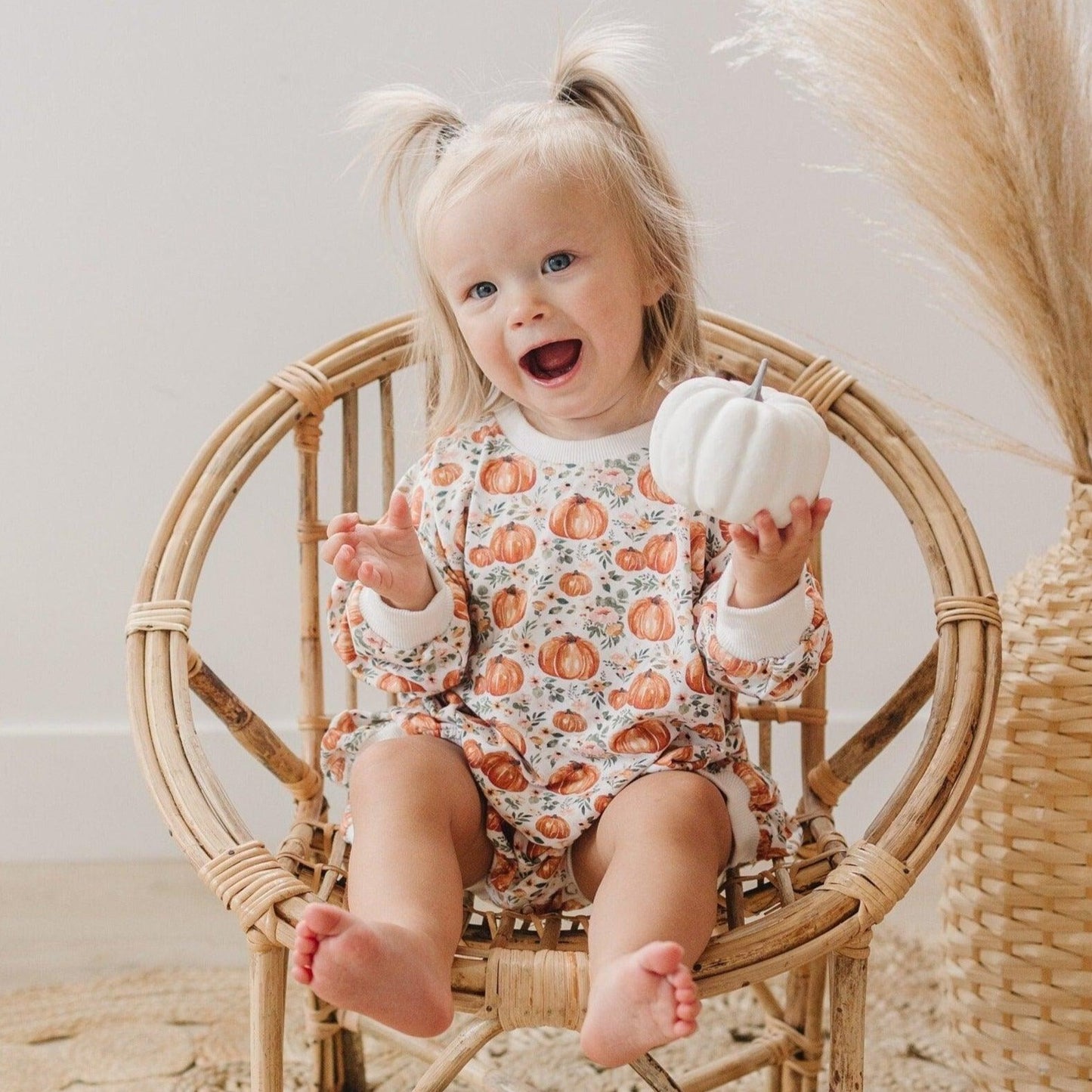 Floral Pumpkin Bamboo Bubble Romper - Little Joy Co.