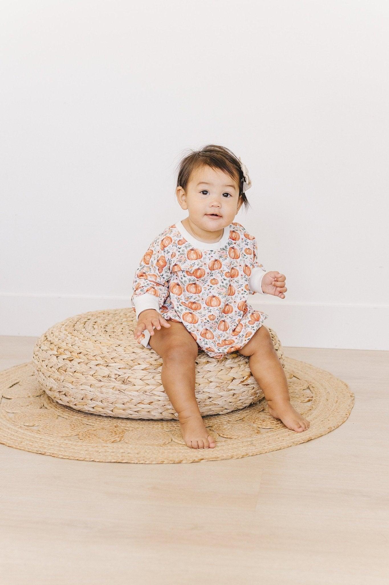 Floral Pumpkin Bamboo Bubble Romper - Little Joy Co.
