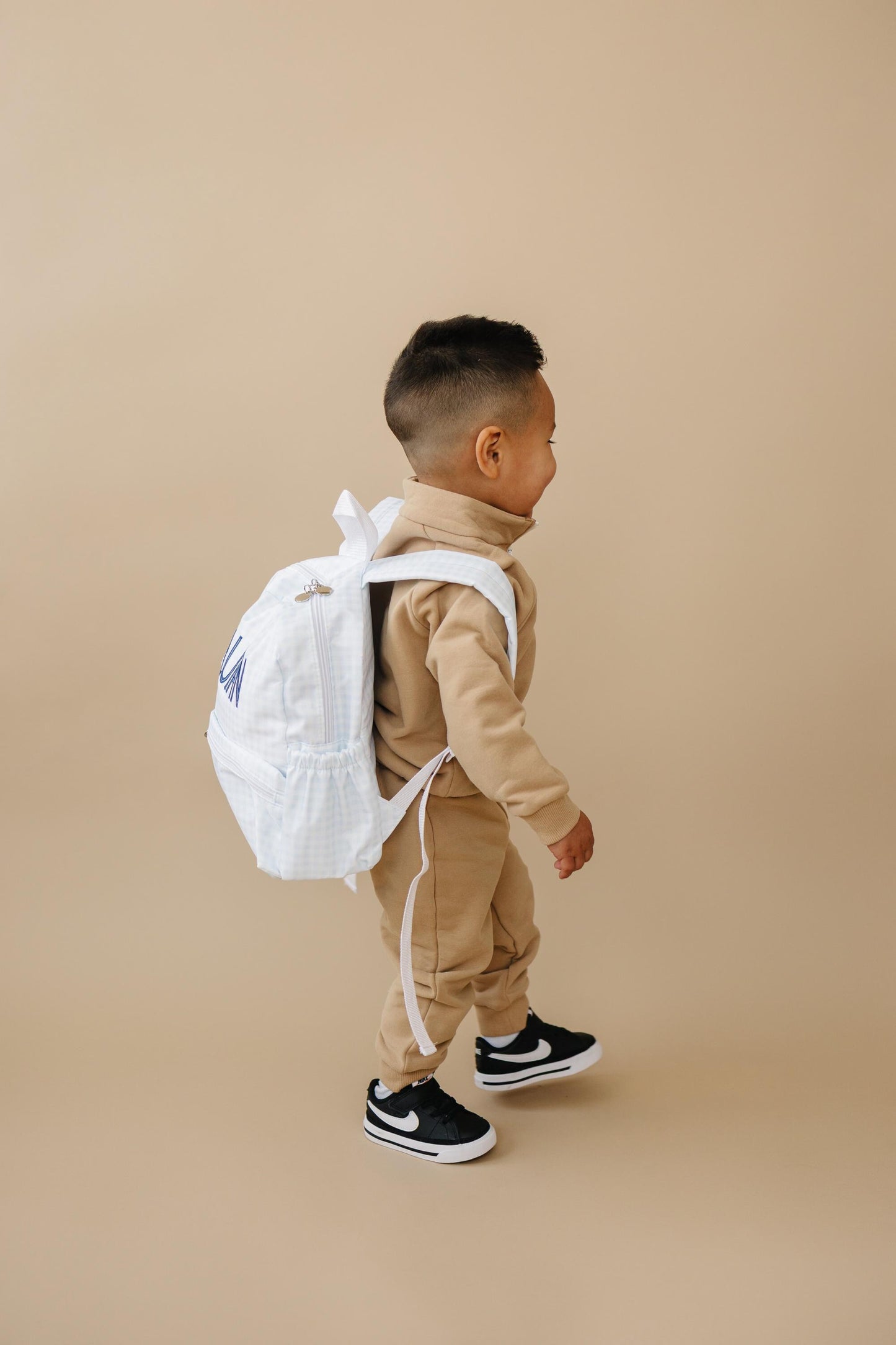 Custom Embroidered Gingham Toddler Backpack - Blue