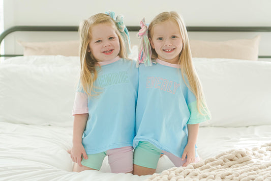 Custom Embroidered Colorblock Tee and Biker Shorts Set