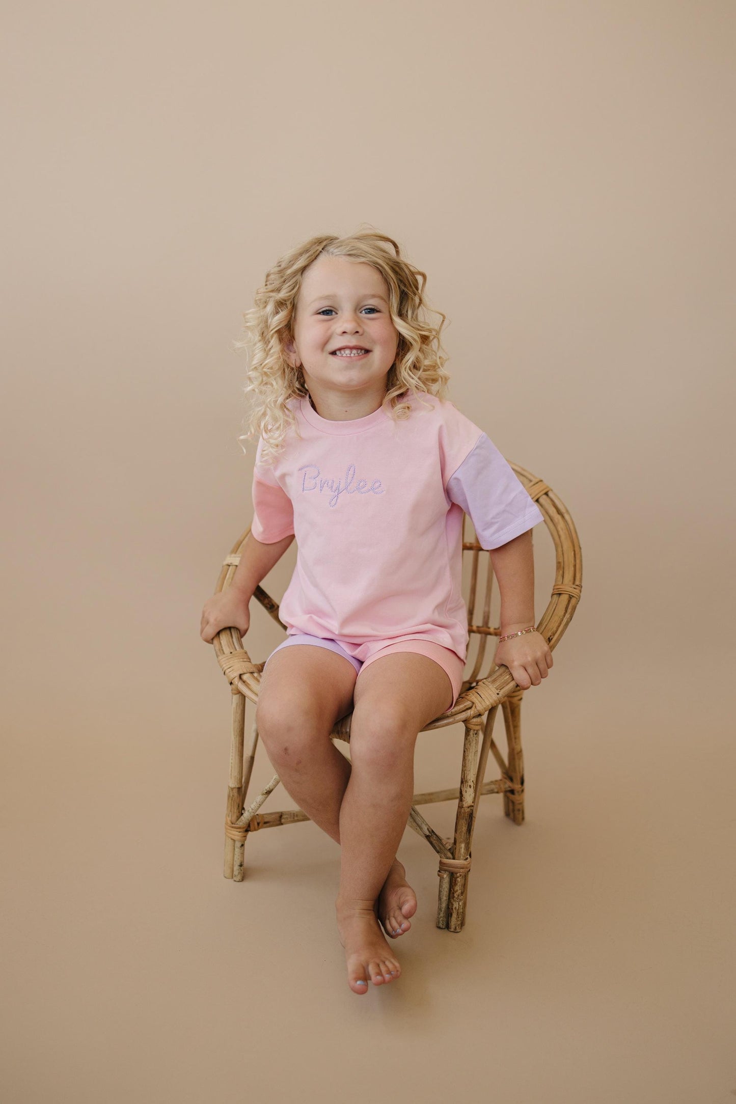 Custom Embroidered Colorblock Tee and Shorts Set